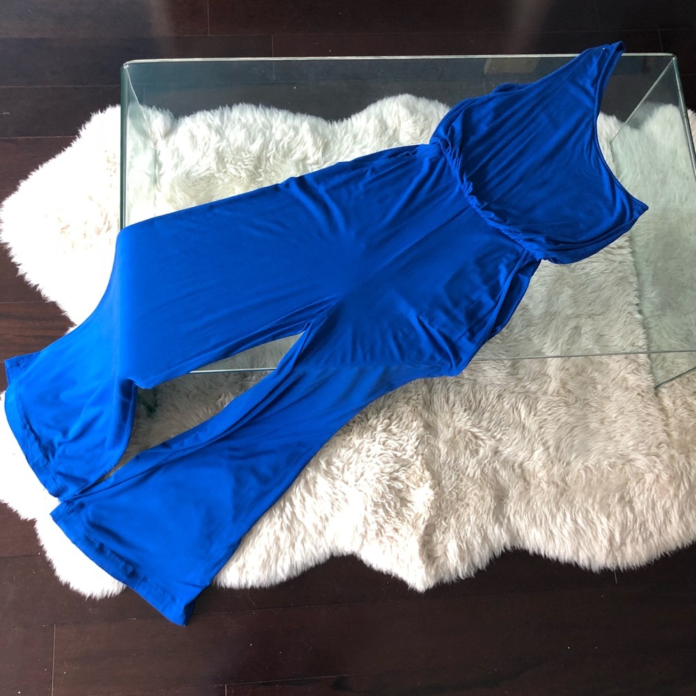Guess one shoulder sleeveless blue jumpsuit